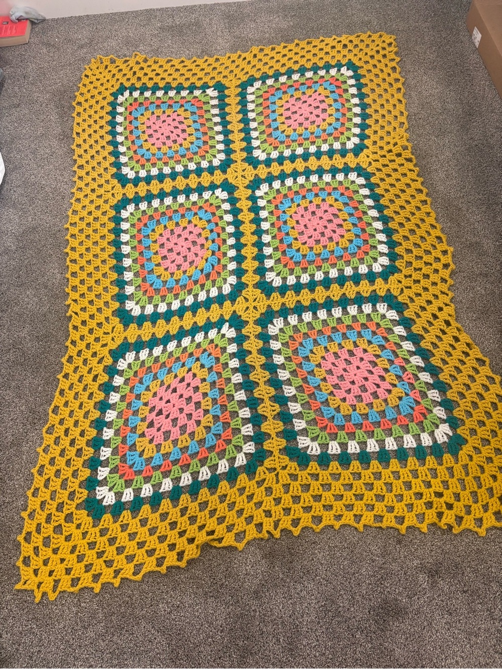Handmade Crochet Granny Square Multicolor Colorful Throw Blanket - Picture 5 of 5